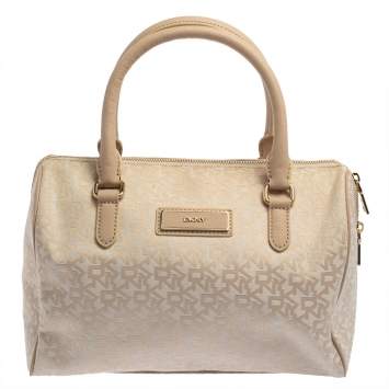 Pre Owned DKNY Beige Monogram Canvas Boston Bag