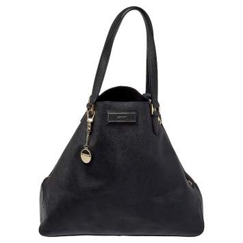 Pre Owned DKNY Black Saffiano Leather Double Zip Tote