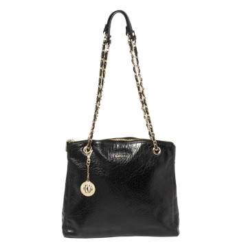 Pre Owned DKNY Black Leather Top Zip Chain Shoulder Bag