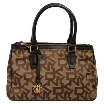 Pre Owned DKNY Monogram Canvas and Leather Double Zip Tote