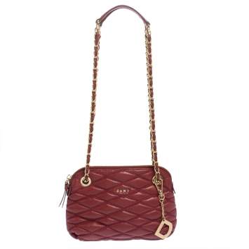 Pre Owned Dkny Red Quilted Leather Charm Chain Shoulder Bag
