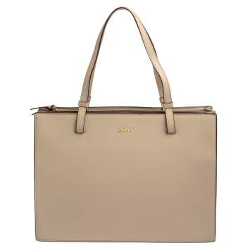 Pre Owned DKNY Beige Leather  Top Zip Tote