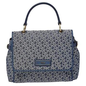 Pre Owned DKNY Blue/White Canvas and Leather Top Handle Bag