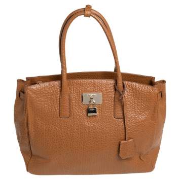 Pre Owned DKNY Caramel Brown Pebbled Leather Padlock Tote
