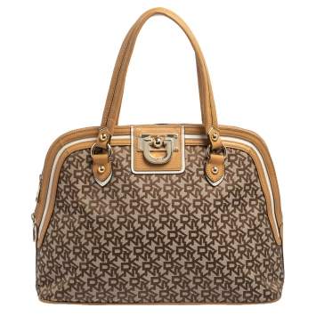 مملوكة مسبقًا Dkny Brown/Beige Monogram Canvas and Leather Dome Satchel