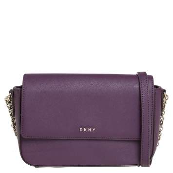 Pre Owned Dkny Purple Leather Flap Chain Shoulder Bag