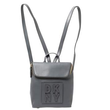 Pre Owned DKNY Grey Leather Tilly Stacked Logo Backpack