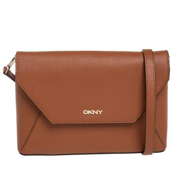 Pre Owned DKNY Tan Leather Bryant Park Envelope Crossbody Bag