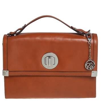 Pre Owned Dkny Tan Leather Flap Top Handle Bag