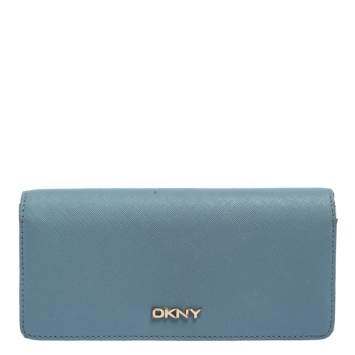 Pre Owned DKNY Blue/Beige Saffiano Leather Flap Continental Wallet