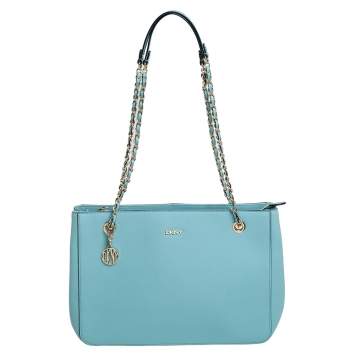 Pre Owned Dkny Light Blue Leather Bryant Zipped Chain Tote