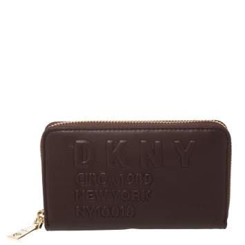 Pre Owned Dkny Burgundy Faux Leather Zip Around Wallet