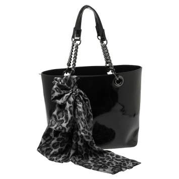 Pre Owned Dkny Black Patent Leather Chain Shopper Tote