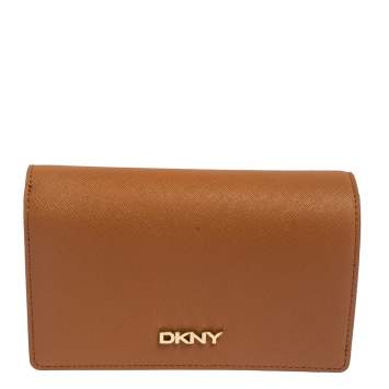 Pre Owned DKNY Tan Leather Flap Wallet