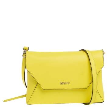 Pre Owned DKNY Yellow Leather Bryant Park Envelope Crossbody Bag