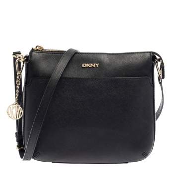 Pre Owned Dkny Black Leather Top Zip Shoulder Bag