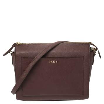 Pre Owned DKNY Burgundy Leather Ava Zip Crossbody Bag