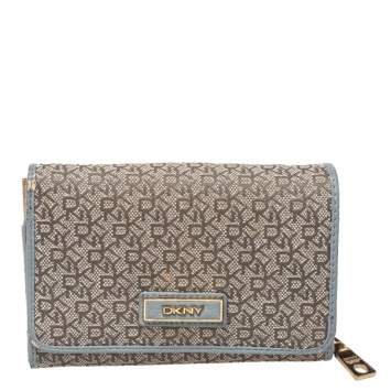 Dkny Grey Monogram Canvas And Leather Flap Wallet