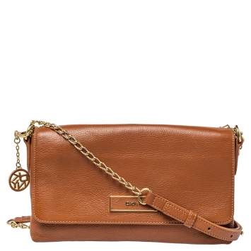 Pre Owned Dkny Brown Leather Bryant Park Flap Crossbody Bag