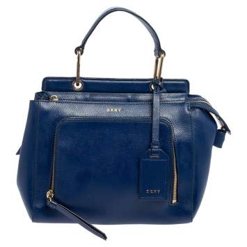 Pre Owned Dkny Blue Leather Greenwhich Top Handle Bag