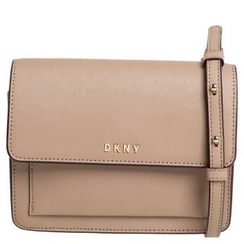 Pre Owned DKNY Beige Leather Flap Chain Crossbody Bag
