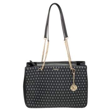 Pre Owned DKNY Black Signature Leather Chain Tote