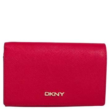 Pre Owned DKNY Red Saffiano Leather Flap Continental Wallet