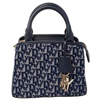 Pre Owned Dkny Blue Signature Canvas and Leather Shoulder Bag