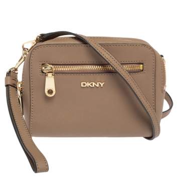 Pre Owned DKNY Dark Beige Leather Crossbody Bag