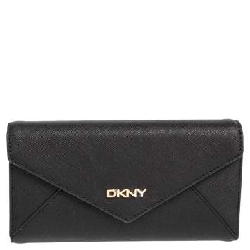 Pre Owned DKNY Black Saffiano Leather Envelope Flap Continental Wallet