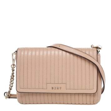 Pre Owned DKNY Beige Pinstripe Quilted Leather Gansevoort Flap Shoulder Bag