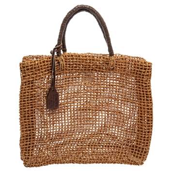 مملوكة مسبقًا DKNY Brown Handwoven Abaca Tote 