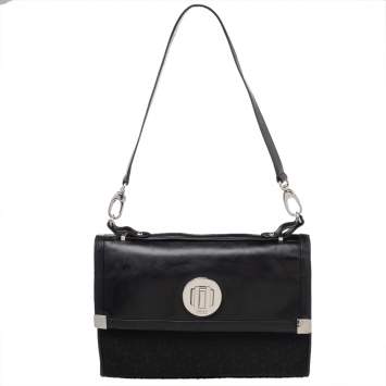 Pre Owned Dkny Black Signature Canvas And Leather Flap Shoulder Bag
