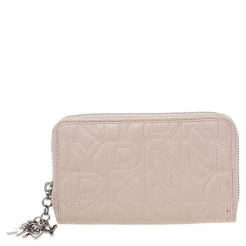 Pre Owned Dkny Pink Quilted Leather Zip Around Compact Wallet
