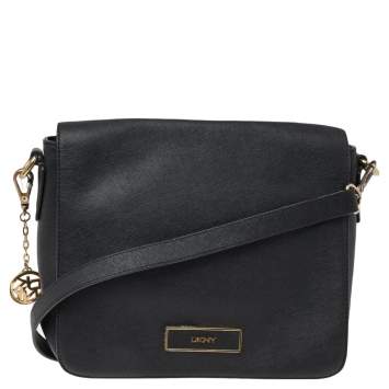 Pre Owned DKNY Black Leather Flap Shoulder Bag
