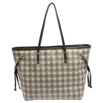 Pre Owned DKNY Black Signature Coated Canvas and Leather Trim Tote