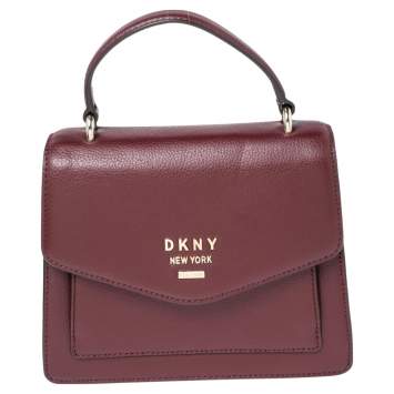 Pre Owned Dkny Burgundy Grained Leather Top Handle Bag