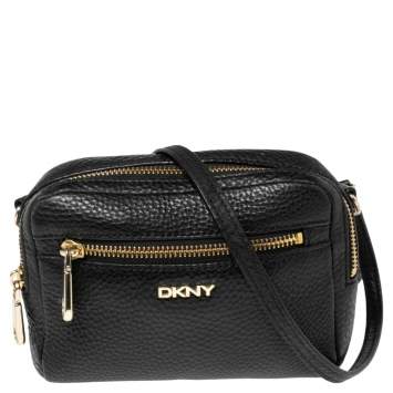 Pre Owned Dkny Black Grained Leather Front Pocket Camera Bag