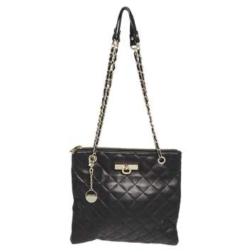 Pre Owned DKNY Black Quilted Leather Chain Tote