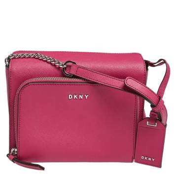 Pre Owned DKNY Fuchsia Leather Small Bryant Park Pocket Crossbody Bag