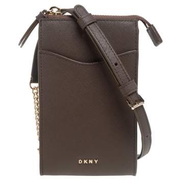 Pre Owned Dkny Brown Leather Phone Crossbody Bag