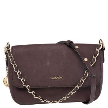Pre Owned DKNY Burgundy Leather Bryant Park Flap Shoulder Bag