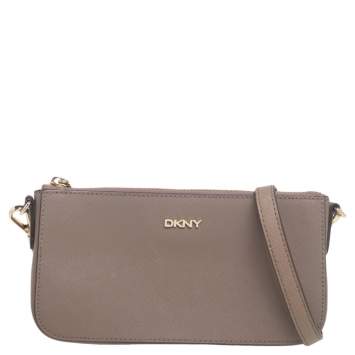 Pre Owned Dkny Dark Beige Leather Small Top Zip Crossbody Bag