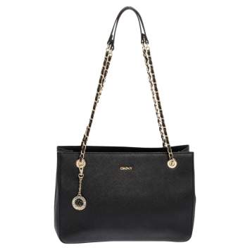 Pre Owned DKNY Black Saffiano Leather Bryant Park Chain Tote