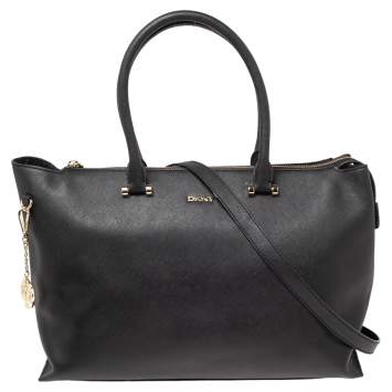 Pre Owned DKNY Black Saffiano Leather Bryant Park Zip Tote