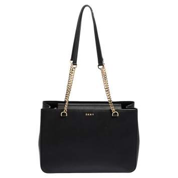 Pre Owned DKNY Black Leather Bryant Park Chain Tote