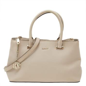 Pre Owned DKNY Off White Saffiano Leather Double Zip Tote