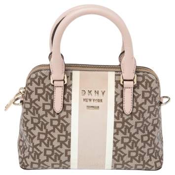 Pre Owned DKNY Beige/Brown Monogram Coated PVC Dome Satchel