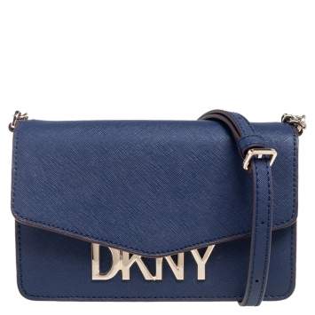 Pre Owned DKNY Blue Leather Flap Crossbody Bag