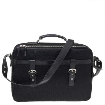 Pre Owned DKNY Black Signature Canvas And Leather Laptop Bag